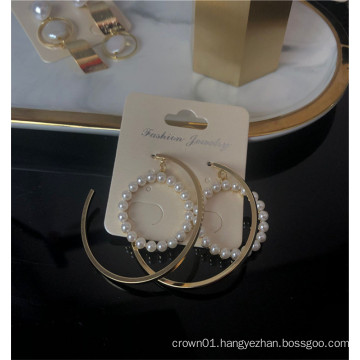 Factory wholesale new design pearl dangle hoop earrings